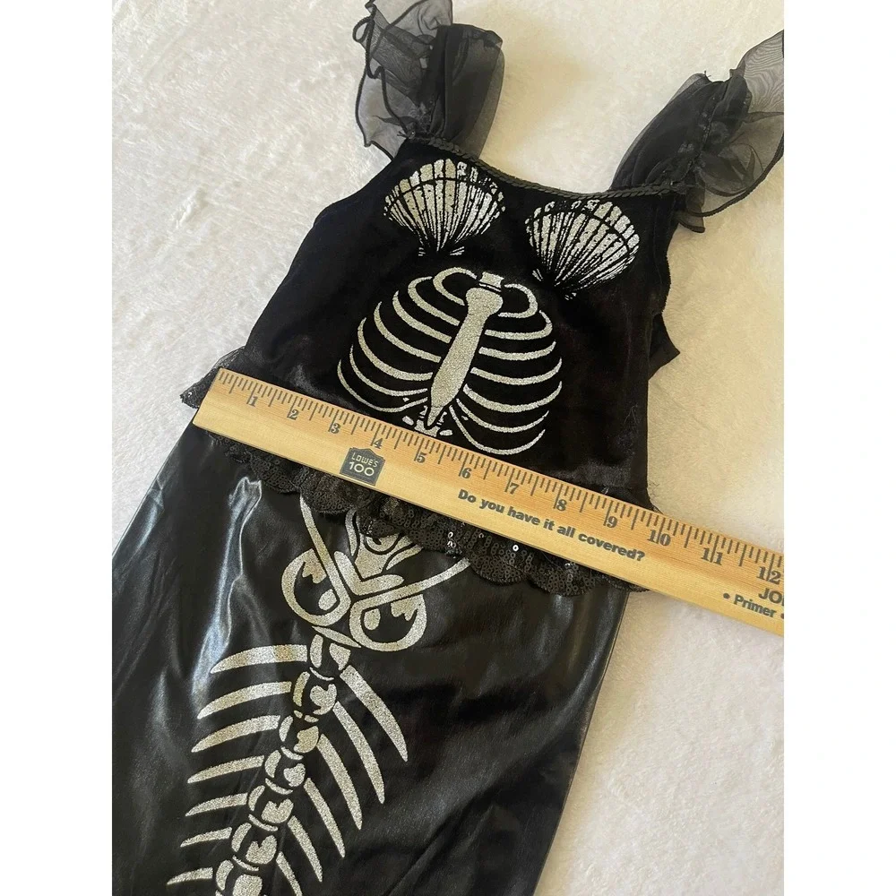 Skeleton Mermaid Halloween Costume Kids Size 100 4T Black Silver Glitter Gown
